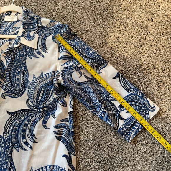 Chico's Blue and White Boxy Button Down Shirt in medium blue paisley - Picture 10 of 14